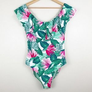 NWT Matilda Jane Palm Tree Paradise Ruffle Swimsuit One Piece Swim L Large